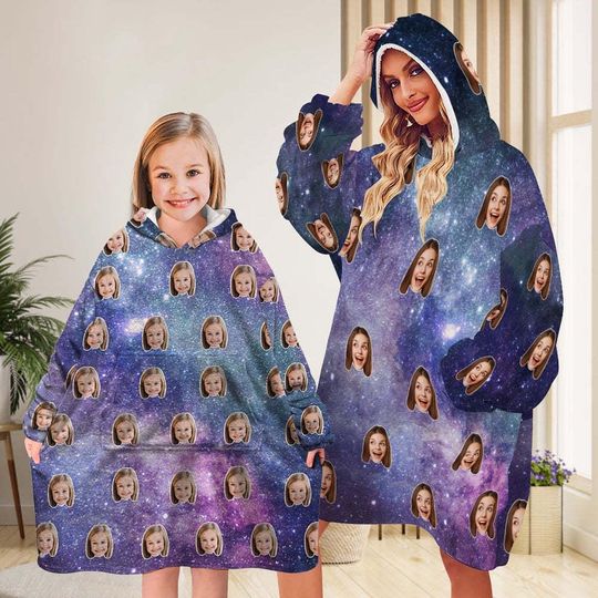 Discover Personalized Wearable Blanket Hoodie Custom Galaxy Throw Blanket Pyjamas, Warm Cozy Oversized Sweatshirt Gift