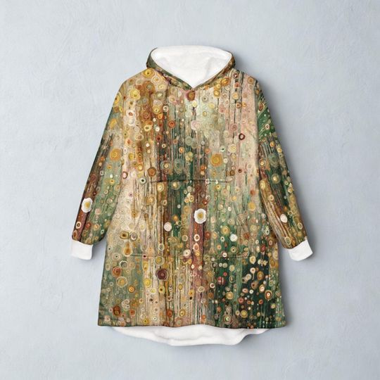 Unisex Hooded Blanket, Oversized Wearable Hoodie Blanket, One Size Fits All, Outdoor Softball Snuggly Hoodie Cloak, Klimt Inspired Design