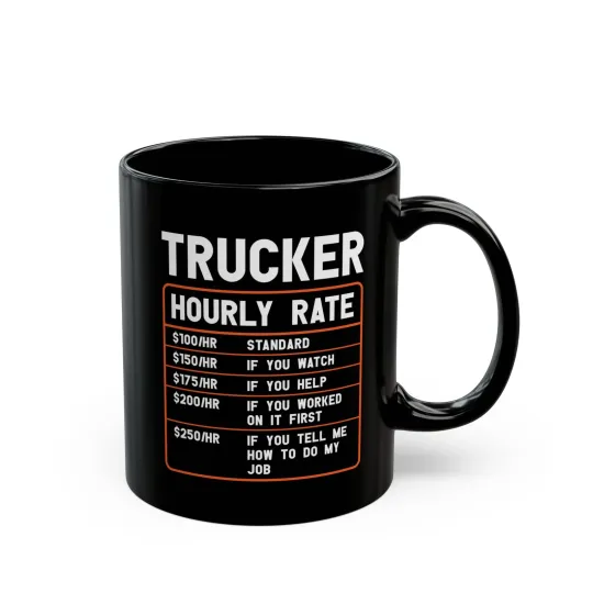 Discover Trucker Hourly Rate Black Mug