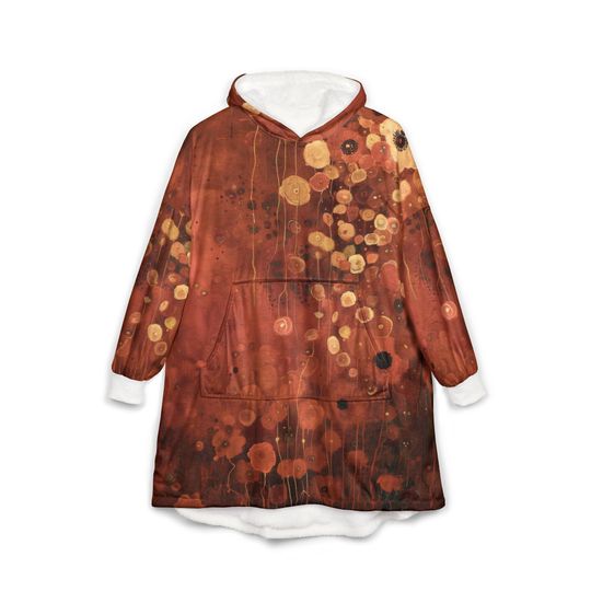 Unisex Hooded Blanket, Oversized Wearable Hoodie Blanket, One Size Fits All, Outdoor Softball Snuggly Hoodie Cloak, Klimt Inspired Design