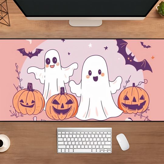 Discover Cute Halloween Desk Mat - Ghost And Pumpkin Mousepad, XL Gaming Desk Mat, Aesthetic Workstation Accessory, Spooky Season Office Decor