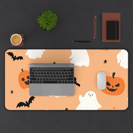 Discover Cute Halloween Desk Mat, Spooky Ghost Pumpkin Mouse Pad, Aesthetic Skull Bat Keyboard Mat, Fall Home Office & Gamer Setup Decor