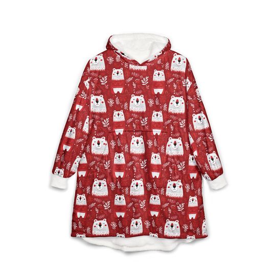 Unisex Hooded Blanket, Oversized Wearable Hoodie Blanket, One Size Fits All, Outdoor Softball Snuggly Hoodie Cloak, Scandinavian Bear Print
