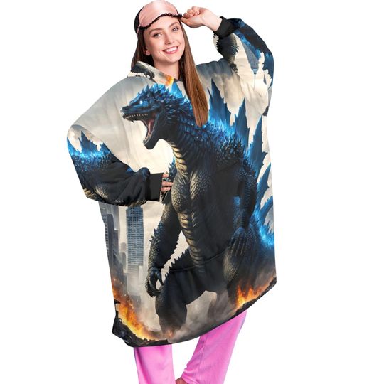 god zilla Blanket Hoodie Retro Kaiju Comics, Personalized Fleece