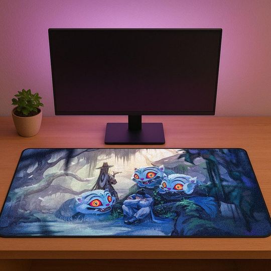 Discover Friendly Demon Cat Desk Mat | Kawaii Anime Gaming Mouse Pad | Cute Fantasy Fan Art & Gamer Gift