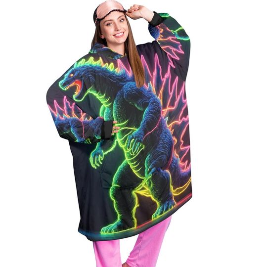 Retro god zilla Blanket Hoodie Neon Kaiju Art Personalized