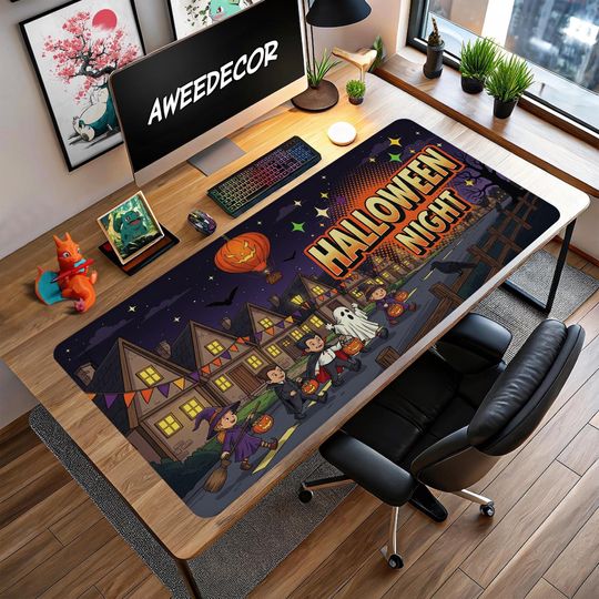 Halloween Night Desk Mat: Spooky Trick or Treat Decor