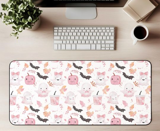 Decorative Halloween Desk Mat, Cute Ghosts & Pumpkins Mouse Pad, Fall Office Decor, Spooky Season Gift, Kawaii Desk Accessory