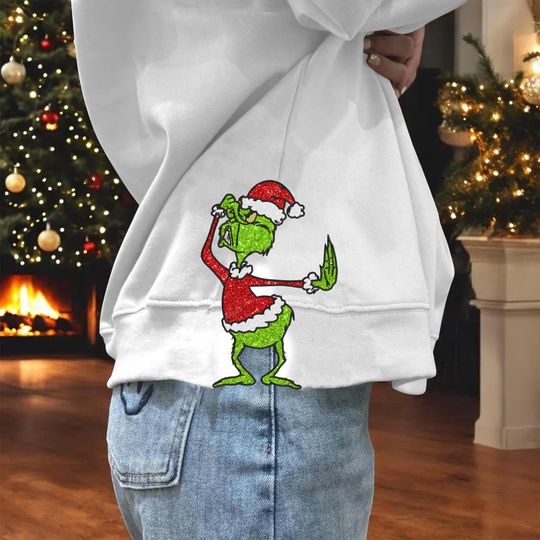 Funny Green Guy Side Bow Sweatshirt, Christmas Shirt, Women Christmas Outfit, Christmas Gift