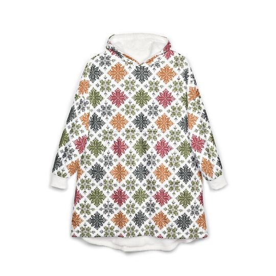 Unisex Hooded Blanket, Oversized Wearable Hoodie Blanket, One Size Fits All, Outdoor Softball Snuggly Hoodie Cloak, Colorful Snowflake Print