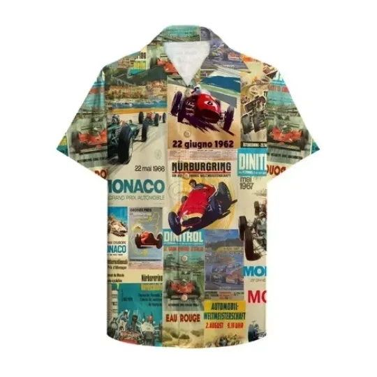 Discover Racing Car Hawaiian Button Down Shirt