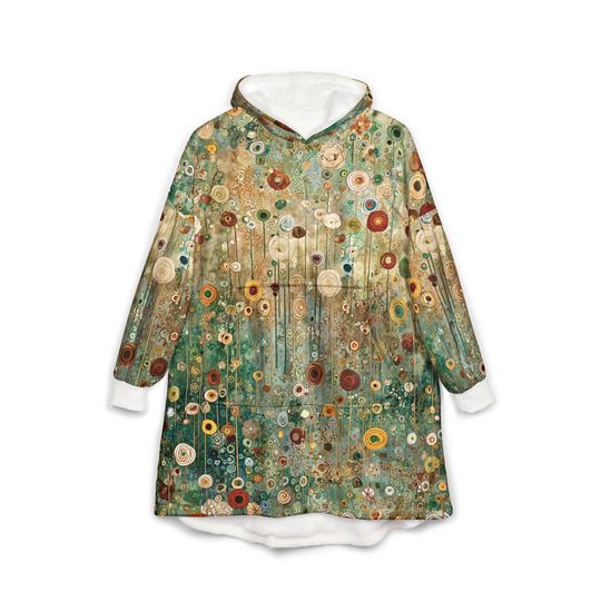Unisex Hooded Blanket, Oversized Wearable Hoodie Blanket, One Size Fits All, Outdoor Softball Snuggly Hoodie Cloak, Klimt Inspired Design