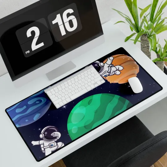 Discover Cosmic Adventure Desk Mat - Space Theme, Gaming Accessory, Office Decor