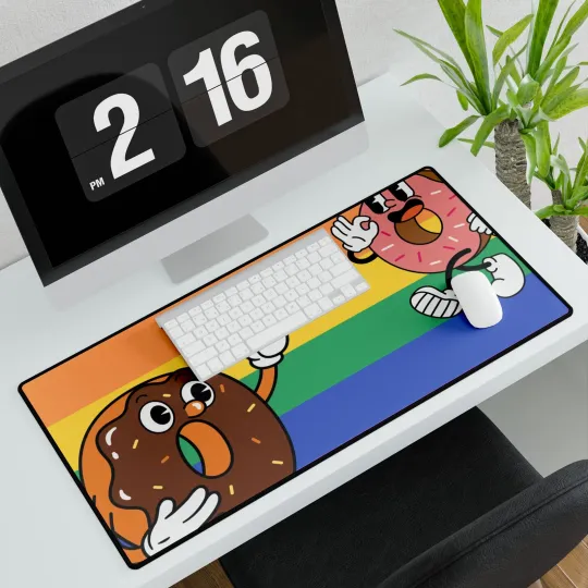 Discover Colorful Donut Desk Mat, Fun Office Accessory, LGBTQ Pride Decor