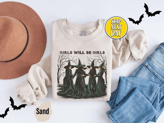 Vintage Girls Will Be Girls Witch Halloween Sweatshirt