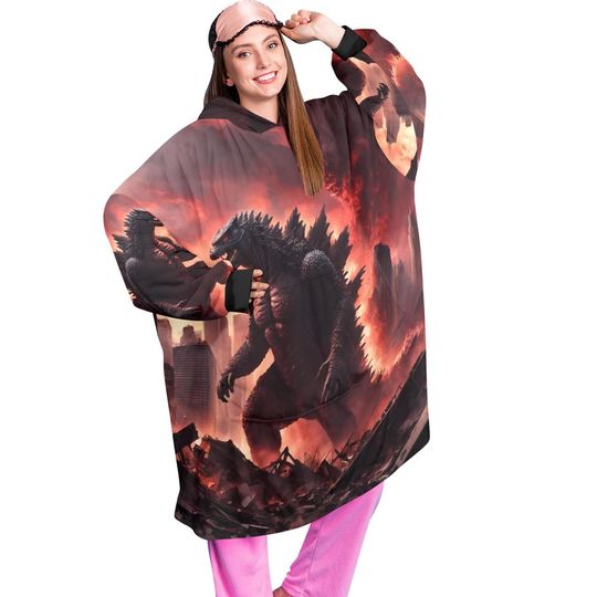 god zilla Blanket Hoodie Kaiju Cartoon Fleece Lounger