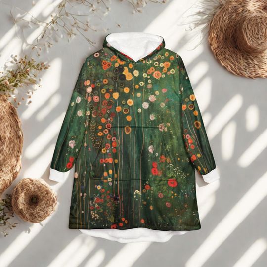 Unisex Hooded Blanket, Oversized Wearable Hoodie Blanket, One Size Fits All, Outdoor Softball Snuggly Hoodie Cloak, Klimt Inspired Design