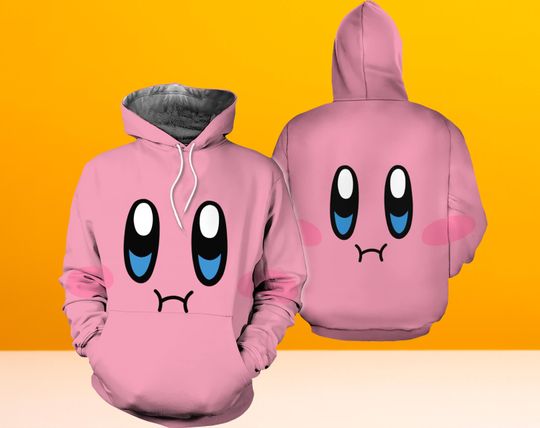 Cute Kirby Pink Face Game Character Halloween Hoodie 3D, Kirby Pink Face 3D Hoodie, Character Halloween Hoodie 3D, Halloween Hoodie 3D.