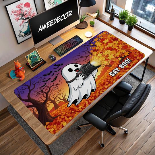 Funny Ghost Desk Mat: Spooky Halloween Office Decor