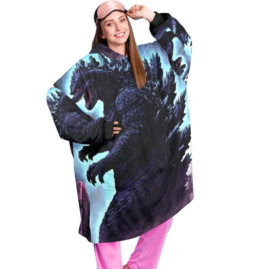 god zilla Blanket Hoodie Retro Cartoon Comics Personalized Blanket