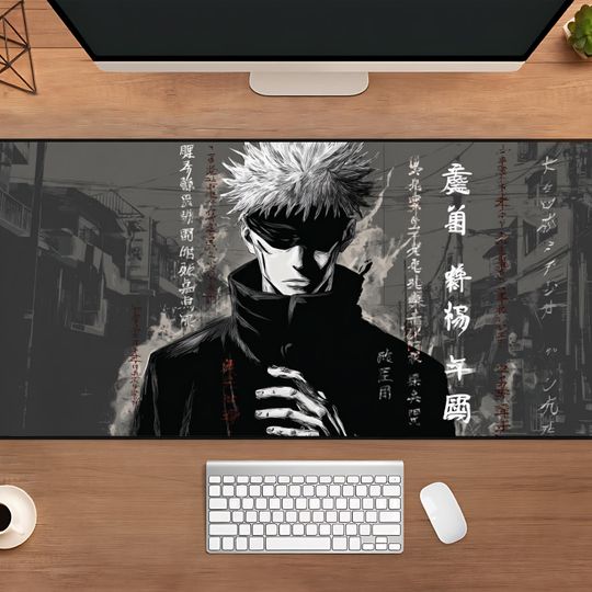 Jujutsu Satoru Mousepad, Gojo Desk Mat, Large Anime Mousepad, Gift for Anime Lovers, Gaming Mousepad, Black and White, Aesthetic Desk mat