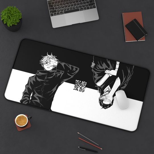 Gojo & Geto Anime Desk Mat | Jujutsu Mouse Pad | Dark Kaisen Cursed Energy Gaming Mat | Desk Scenery | 2026 Gift Gamers Christmas New Year