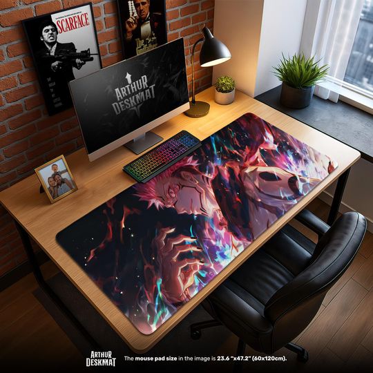 Sukuna Jujutsu Satoru Mouse Pad  Intense Anime Desk Mat with Flames and Curse Mark, Gamer Gift Idea