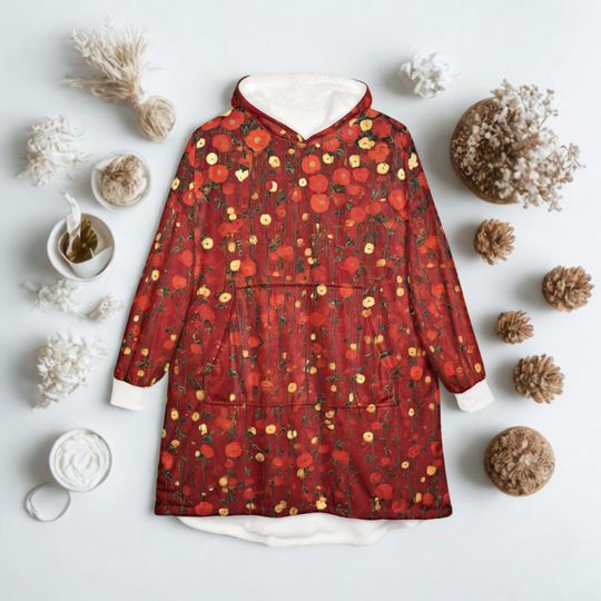 Unisex Hooded Blanket, Oversized Wearable Hoodie Blanket, One Size Fits All, Outdoor Softball Snuggly Hoodie Cloak, Klimt Inspired Design