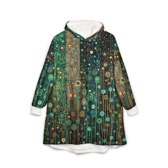 Unisex Hooded Blanket, Oversized Wearable Hoodie Blanket, One Size Fits All, Outdoor Softball Snuggly Hoodie Cloak, Klimt Inspired Design