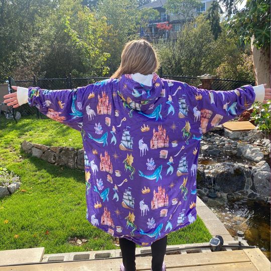 Discover Fantasy Blanket Hoodie, Unisex, Bookish Merch, Cozy Wearable Sherpa, Unicorns Dragons Castles Mermaids, Girlfriend Gift, Birthday Christmas