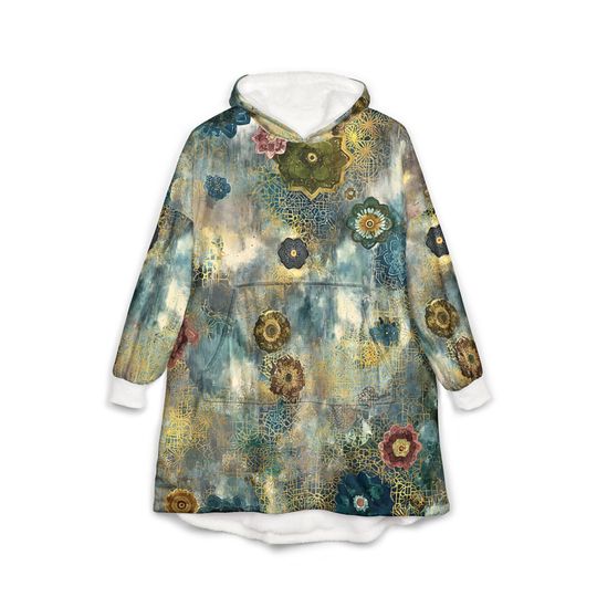 Unisex Hooded Blanket, Oversized Wearable Hoodie Blanket, One Size Fits All, Outdoor Softball Snuggly Hoodie Cloak, Klimt Inspired Design