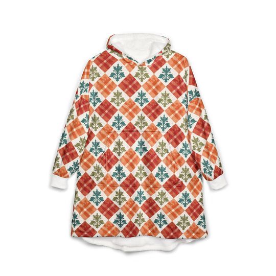 Unisex Hooded Blanket, Oversized Wearable Hoodie Blanket, One Size Fits All, Outdoor Softball Snuggly Hoodie Cloak, Colorful Damask Print