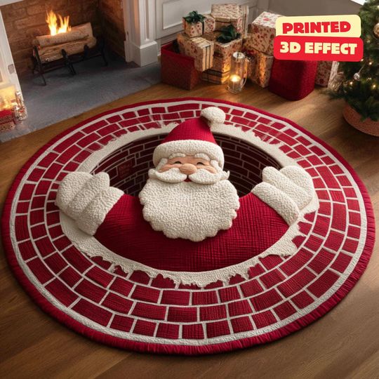 Santa Claus Christmas 3D Printed Round Mat, Christmas Rug, Christmas Decor Christmas Welcome Door Mat Winter Home Decor Christmas Decoration