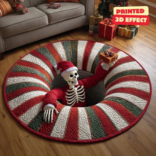 Halloween Santa trapdoor 3D Printed Rug, Halloween Skeleton Welcome Mat, Skeleton Indoor Rug Decor, Christmas Home Decor, Santa Christmas