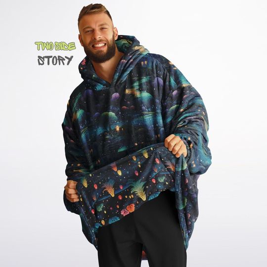 Discover Psychedelic Forest Trippy Print Snug Hoodie,Printed Hooded Blanket,Blanket Sleeves,Lounge Wear, Novelty Birthday Christmas Gifts for Him Her