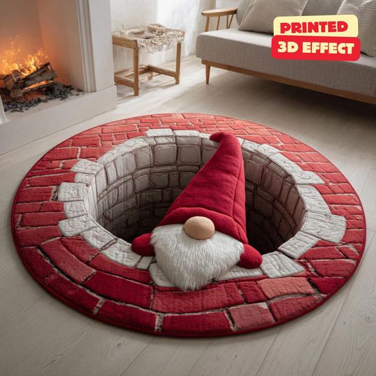 Discover Christmas Gnome 3D Printed Rug, Magic Gnome Welcome Mat, Gnome Indoor Rug Decor, Christmas Decor Home Decor, Magic Gnome Quilted Round Mat