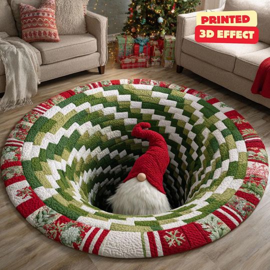 Discover Christmas Gnome 3D Printed Rug, Magic Gnome Welcome Mat, Gnome Indoor Rug Decor, Christmas Decor Home Decor, Magic Gnome Quilted Round Mat