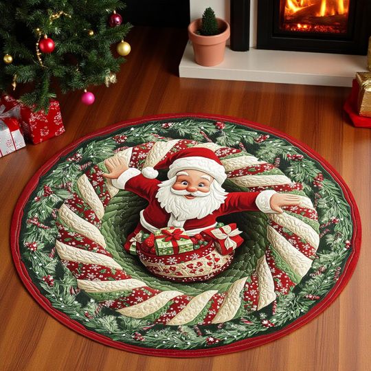Santa Claus Christmas 3D Printed Round Mat, Christmas Rug, Christmas Decor Christmas Welcome Door Mat Winter Home Decor Christmas Decoration