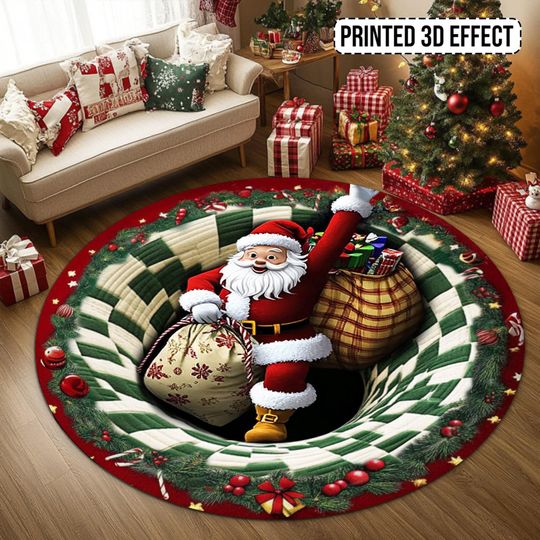 Santa Claus Christmas 3D Printed Round Mat, Christmas Rug, Christmas Decor Christmas Welcome Door Mat Winter Home Decor Christmas Decoration