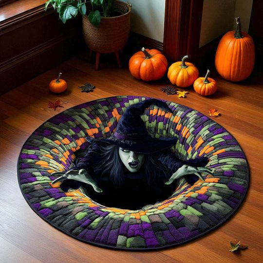 Halloween Witch 3D Printed Round Mat, Ghost Halloween Rug, Halloween Decor, Halloween Welcome Door Mat Fall Decor Halloween Decoration Ideas