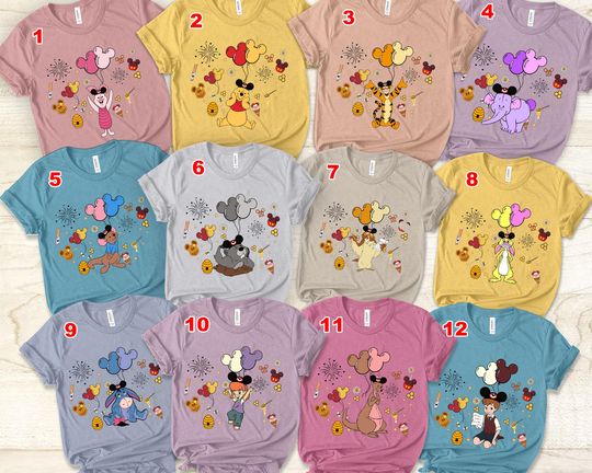 Discover Winnie the Pooh Shirts, Winnie Snacks and Balloons Shirt, Family Matching Shirt for Disney Trip, Birthday Gift for Disney Fan, Kanga Roo Owl