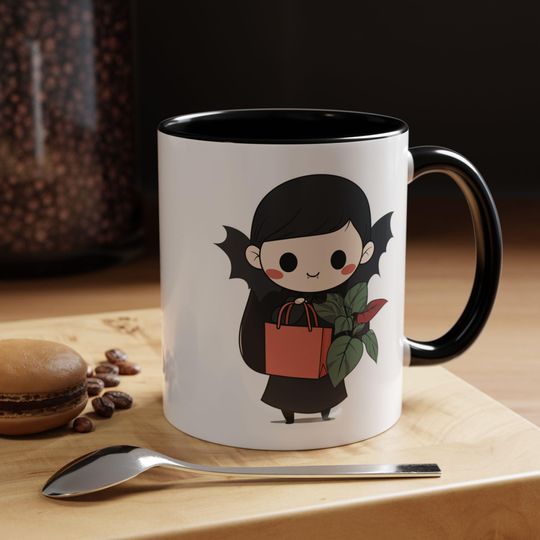 Discover Vampire Mug, Cute Vampire Holding Plant Coffee Cup, Halloween Gift, Gothic Kitchen Decor, Vampire Lover Gift, Halloween Coffee Mug