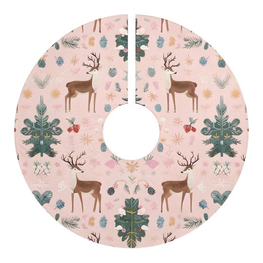 Discover Fleece Christmas Tree Skirt: Deer & Floral Holiday Decor