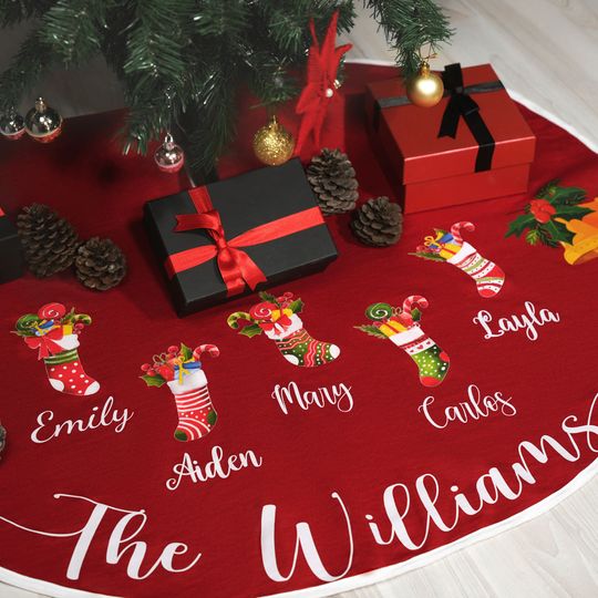 Discover Christmas Holiday Home Decor Custom Tree Skirt, Personalized Xmas Tree Skirt, Christmas Decorations, Pine Tree Skirt, Family Gift for Xmas