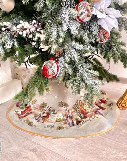 Nativity Scene Christmas Tree Skirt, New Year Tapestry Decor, Christmas Decor, Christmas Decoration, New Year Gift, Bethlehem Tree Skirt