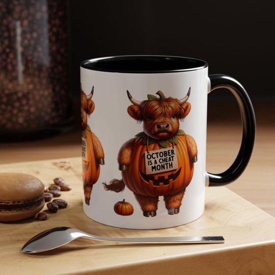 Discover Funny Pumpkin Cow Accent Coffee Mug for Halloween, Cute Cow Gift, October Decor, Fall Beverage Mug, Unique Harvest Coffee Cup
