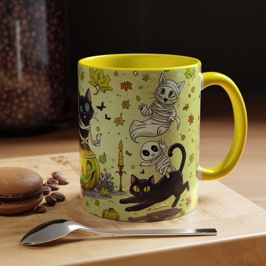 Discover Halloween Black Cat Coffee Mug: Spooky Kitchen Decor, Gift for Cat Lovers