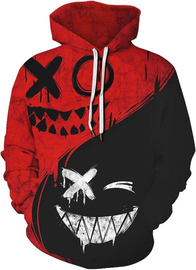 Discover SANKILL Graphic Hoodies for Men Funny Novelty Pullover Sweatshirt Xmas Gifts Black red Anime Hoodie Cool Designs Rapper
