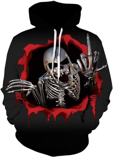 Hoodies Men Skull 3D Graphic Print Sweatshirts Pullover Tops with Pocket