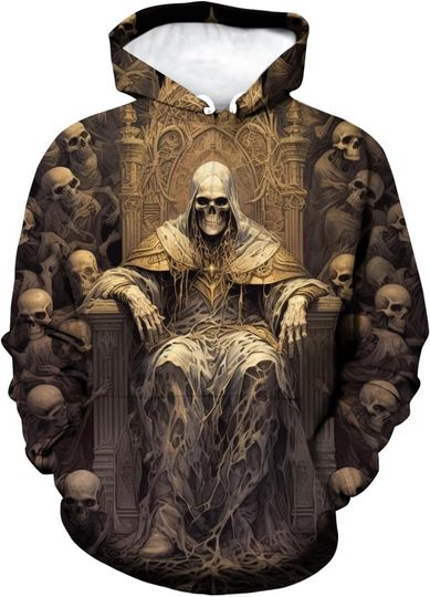 Discover Men's Novelty Skull Print Hoodie Sweatshirt Pullover with Pocket
